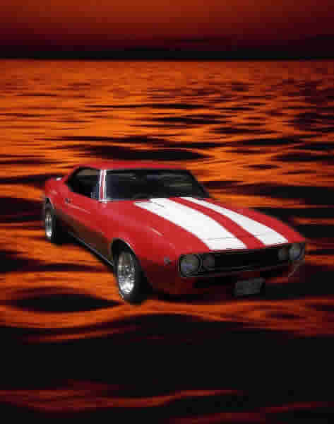 classic camaro on red sand